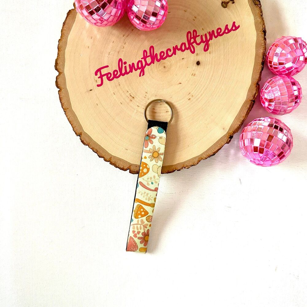 Boho Wristlet Keychain - Bohemian Key Holder Accessory (mushroom)